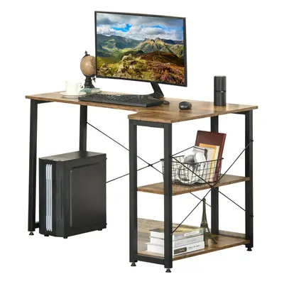 HOMCOM L-Shaped Computer Desk Study Workstation with Shelves, Steel Frame