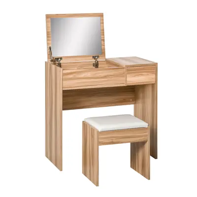 HOMCOM Dressing Table Set Cushioned Stool Flip-up Mirror Drawer Chipboard Wood