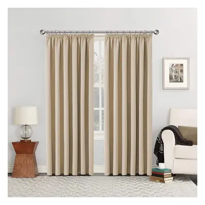 (Cream, 90" x 90") Thermal Plain Curtain Pair Blackout Curtains Pencil Pleat Ready Made Pair of 