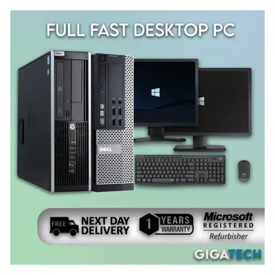 (Intel Core i5, 240GB SSD) Fast Desktop Computer PC Bundle DELL/HP +8GB RAM Windows + WiFi + Mon