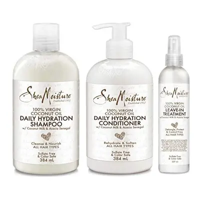 100% Virgin Coconut Oil TRIO BUNDLE| Daily Hydration Conditioner Oz, Daily Hydration Shampoo Oz 