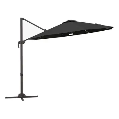 Outsunny 3(m) LED Cantilever Parasol Outdoor with Base Solar Lights Dark Grey