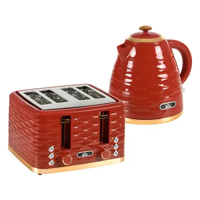 HOMCOM Kettle and Toaster Set 1.7L Rapid Boil Kettle & Slice Toaster Red