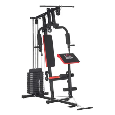 HOMCOM Multi Home Gym Machine with 66kg Weights for Strength Training, Red