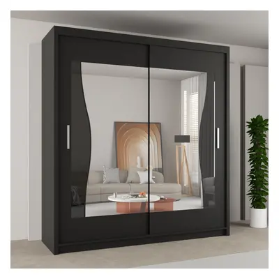 (Black, 180) Antilia Sliding Mirror Door Wardrobe