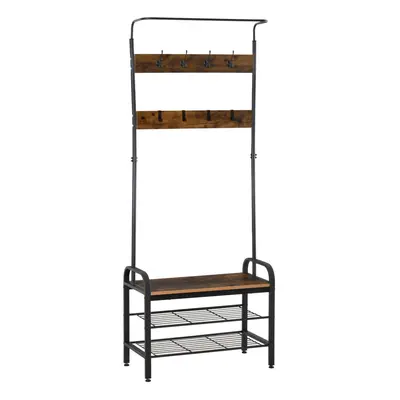 HOMCOM Industrial Coat Rack Stand with Hooks Hangers Storage Cabinet Brown