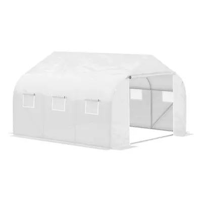 Outsunny Walk-In Polytunnel Greenhouse w/ Roll Up Door Windows, 4.5x3x2 m White