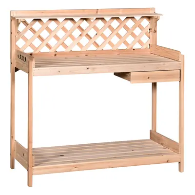 Outsunny Outdoor Wood Potting Table Garden Plant w/ Drawer, Hook, Slatted Shelf