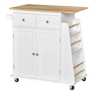 Kitchen Island Storage Cabinet Rolling Trolley with Wood Top, 3-Tier Spice Rack