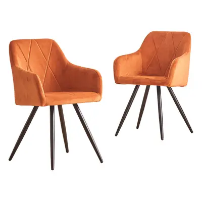 (ORANGE) 2X Velvet Dining Chairs Metal Legs Kitchen home