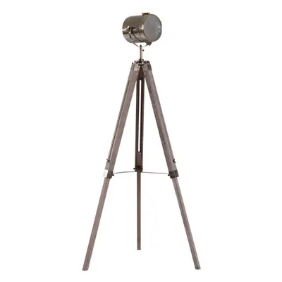 HOMCOM Industrial Tripod Floor Lamp Wood Height Adjustable Spotlight Bronze