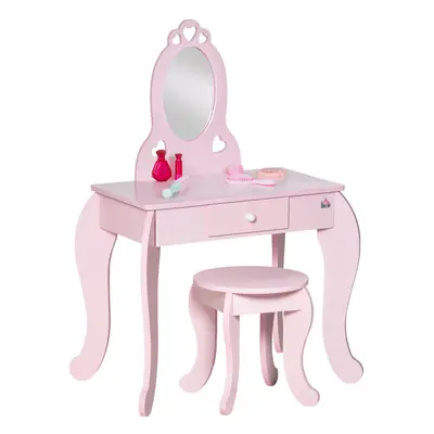 HOMCOM Kids Vanity Table & Stool Girls Dressing Set Make Up Desk with Mirror