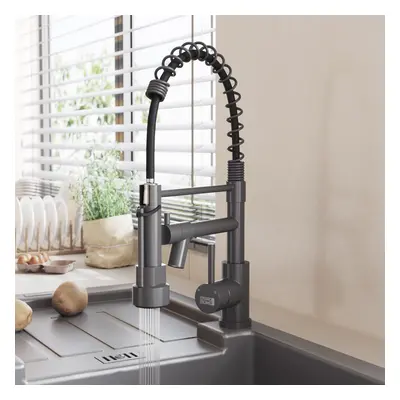 (Grey) Stainless Steel Kitchen Faucet with Pull Down Spring Spout and Pot Filler