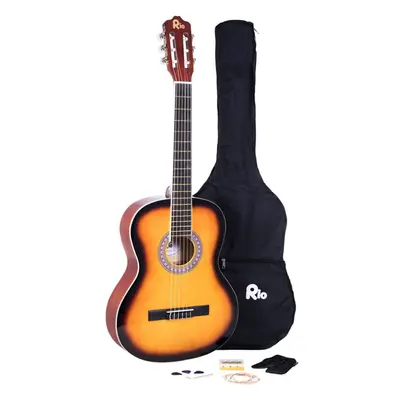 Rio 39'' 4/4 Full Size Acoustic Nylon Classical String Guitar Package Pack - New (Sunburst)