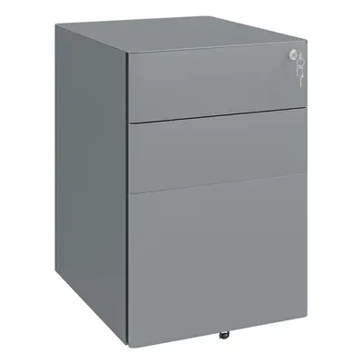 Vinsetto Drawer Metal Filing Cabinet Lockable Wheels Compact Under Desk Grey