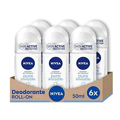 Nivea Pure Invisible Roll-On Deodorant in Pack of x ml, Antiperspirant, Gentle Fragrance, Regula