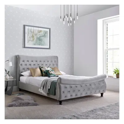 (King) Oakley Grey Velvet Chesterfield Sleigh Bed