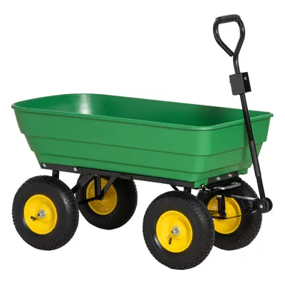 Outsunny 125L Garden Cart Trolley Dump Wheelbarrow Trailer Truck Wheels Green