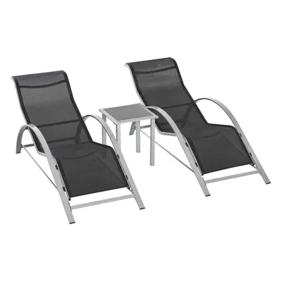 Outsunny Pieces Lounge Chair Set Garden Sunbathing Chair w/ Table Black