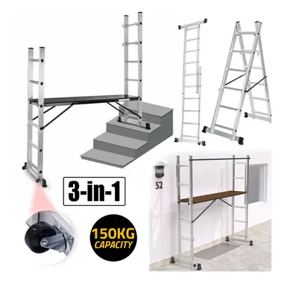 DIY 3-in-1 Scaffolding Ladder with Working Platform Aluminium