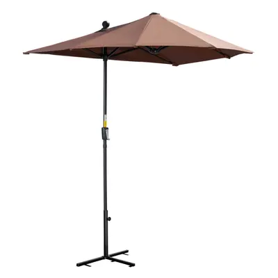 Outsunny 2m Half Garden Parasol Market Umbrella w/ Crank Handle, Base Coffee