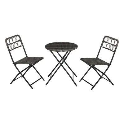 Outsunny PCS Folding Rattan Wicker Bistro Set, Coffee Table Set, Grey