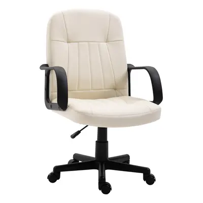 HOMCOM PU Leather Office Chair Swivel Mid-Back Computer Chair Cream