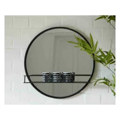 Black Mirror Metal Framed Glass Display Shelf Round Wall Unit