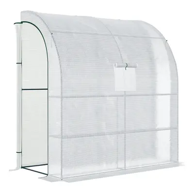 Outsunny Walk-In Lean to Wall Greenhouse w/Window&Door 200Lx 100W x 215Hcm White