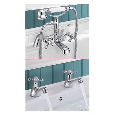 Trafford Victorian Basin Taps & Bath Shower Mixer Tap Chrome