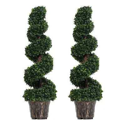 Outsunny Pack Artificial Boxwood Spiral Tree Decorative Plant w/ Nursery Pot