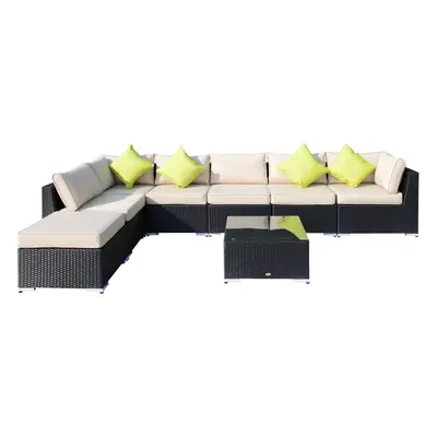 Outsunny 8pc Rattan Sofa Garden Furniture Aluminium Outdoor Patio Set Black