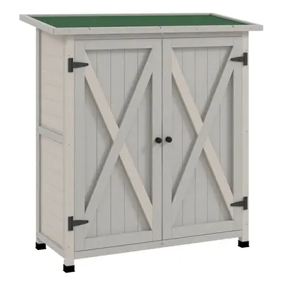 Outsunny Wood Garden Storage Shed Tool Cabinet w/ Shelves, Light Grey