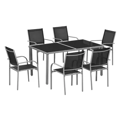 Outsunny Piece Garden Dining Set, Steel Outdoor Table and Chairs, Black