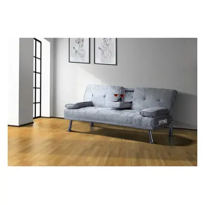 (Silver) Bluetooth Cinema Sofa Bed with Drink Cup Holder Table Crush Velvet Colours