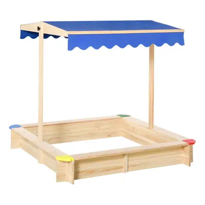 Outsunny Kids Wooden Cabana Sandbox Children Outdoor Playset w/ Bench Canopy