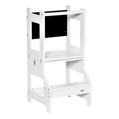 HOMCOM in Kids Kitchen Step Stool Helper with Safety Rail, White