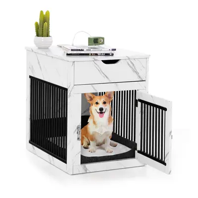 Indoor Dog Crate End Table Dog Kennel w/ Drawer & Wireless Charging