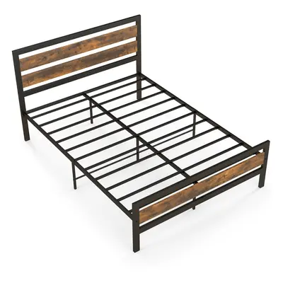 Double Bed Frame Industrial Metal Platform Bed w/Headboard & Footboard