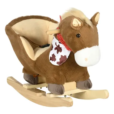 HOMCOM Kids Rocking Horse, Plush Baby Rocking Chair w/ Safety Harness, Sounds