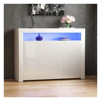 (White) Nova Door LED Sideboard Wide Shelf Gloss Cabinet