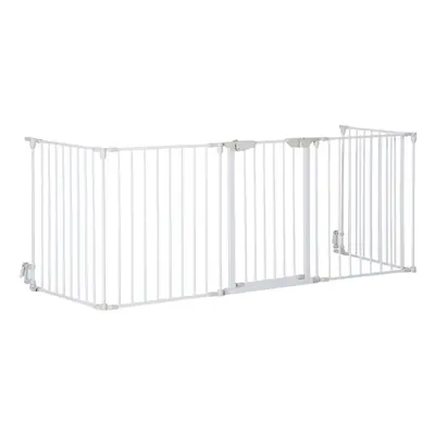 PawHut Pet Safety Gate Panels Playpen Metal Fence w/ Walk Through Door - White