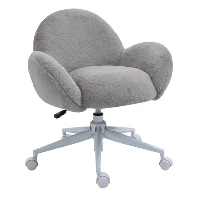 HOMCOM Fluffy Leisure Chair Office Chair with Backrest Armrest Wheels Grey