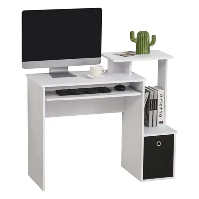 HOMCOM Computer Desk with Sliding Keyboard Tray Storage Drawer Shelf White