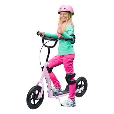 HOMCOM Push Scooter Teen Kids Stunt Bike Ride On with 12" EVA Tyres, Pink