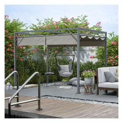 (Grey) BIRCHTREE Steel Frame Pergola Garden Shade Retractable PE Canopy Outdoor 3x2M