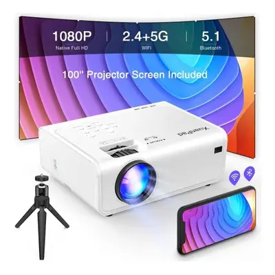 Projector, XuanPad Native HD 1080P 5G WiFi Bluetooth Projector, Outdoor Movie Projector 4K Suppo