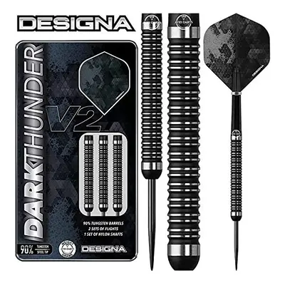 DESIGNA DARTS D3536 Dark Thunder | 30g Premium 90% Tungsten Barrel Steel Tip Dart Set With Twin 