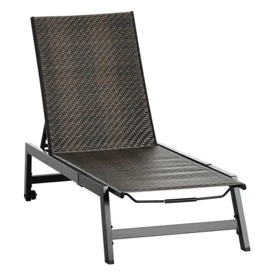 Outsunny Outdoor PE Rattan Sun Loungers w/ 5-Position Backrest & Wheels, Brown