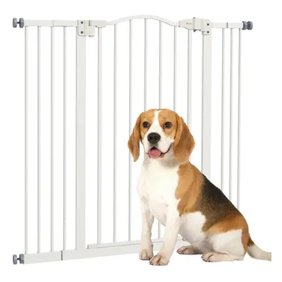 PawHut 74-100cm Adjustable Metal Pet Gate Safety Barrier w/Auto-Close Door White